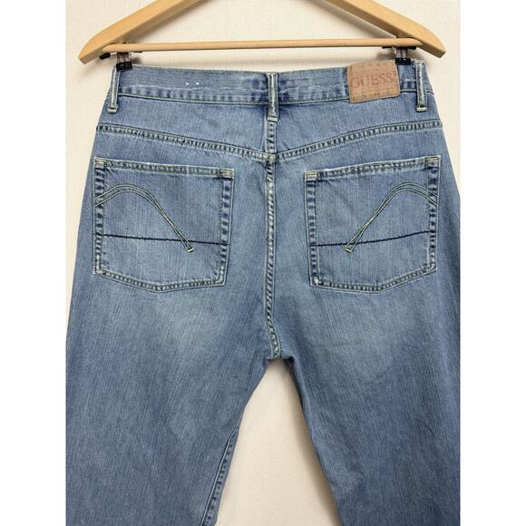 Y2K Guess Jeans Men Straight Leg Sz 36x32 Modele Distressed Button Fly Grunge - Picture 13 of 16